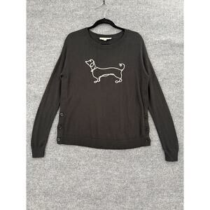 Loft Womens Embroidered Dachsund Weiner Dog Sweater Size S Black Preppy Crewneck